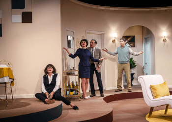 Jill Linden, Molly Brennan, Kevin Russo and Jason Moreland in Boeing Boeing at Hampton Theatre Company